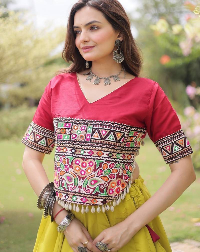 Navratri Special Roman Lehenga Choli | Lotus Gota, Mirror Lace & Kutchi Gamthi Work | Garba Festive Wear