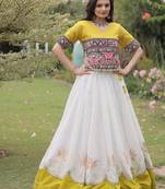 Navratri Roman Lehenga Choli - Lotus Gota Mirror Lace & Kutchi Gamthi Work - free size