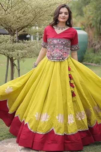 Navratri Special Roman Lehenga Choli | Lotus Gota, Mirror Lace & Kutchi Gamthi Work | Garba Festive Wear