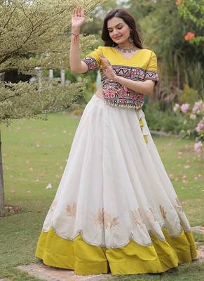 Navratri Roman Lehenga Choli - Lotus Gota Mirror Lace & Kutchi Gamthi Work - free size 3