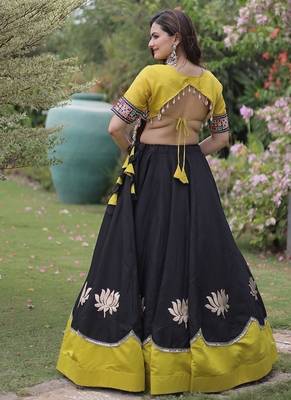 Navratri Roman Lehenga Choli - Lotus Gota Mirror Lace & Kutchi Gamthi Work - free size 2