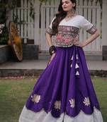 Navratri Roman Lehenga Choli - Lotus Gota Mirror Lace & Kutchi Gamthi Work - free size