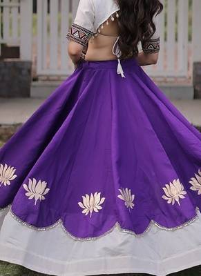 Navratri Roman Lehenga Choli - Lotus Gota Mirror Lace & Kutchi Gamthi Work - free size 2