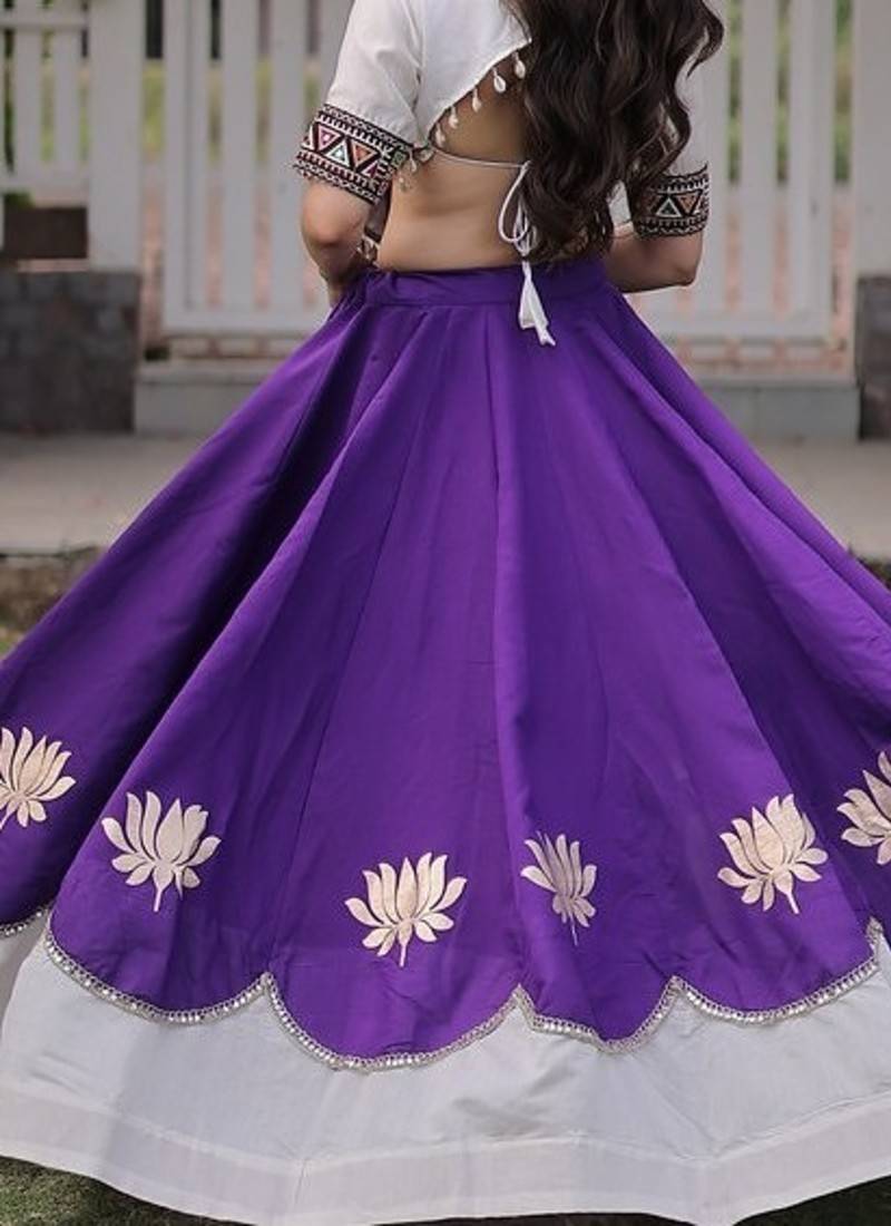 Navratri Roman Lehenga Choli - Lotus Gota Mirror Lace & Kutchi Gamthi Work - free size