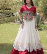 Navratri Roman Lehenga Choli - Lotus Gota Mirror Lace & Kutchi Gamthi Work - free size