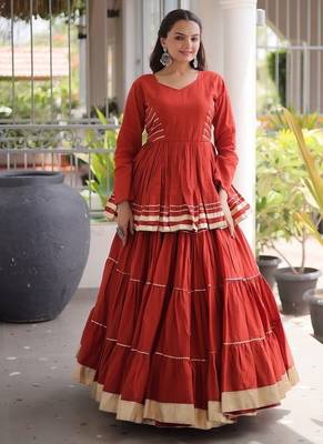 Navratri Cora Cotton Lehenga Choli - Gota Patti & Lace Work - Garba Dandiya Festive Wear - free size 1