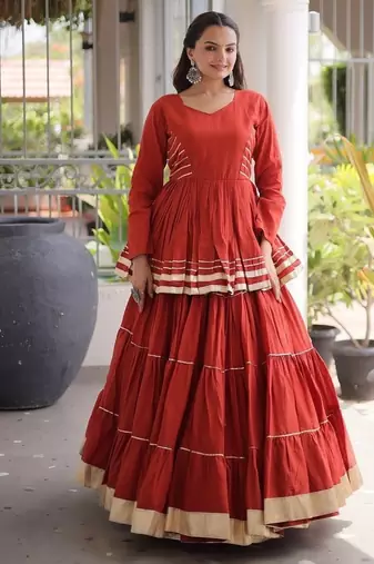 Navratri Cora Cotton Lehenga Choli - Gota Patti & Lace Work - Garba Dandiya Festive Wear - free size