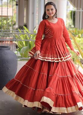 Navratri Cora Cotton Lehenga Choli - Gota Patti & Lace Work - Garba Dandiya Festive Wear - free size 3
