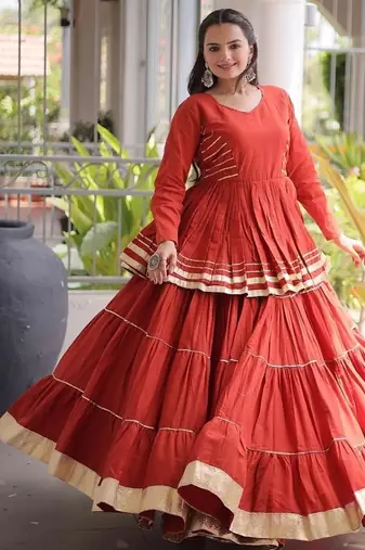 Navratri Cora Cotton Lehenga Choli - Gota Patti & Lace Work - Garba Dandiya Festive Wear - free size