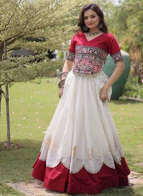 Navratri Roman Lehenga Choli - Lotus Gota Mirror Lace & Kutchi Gamthi Work - free size 5