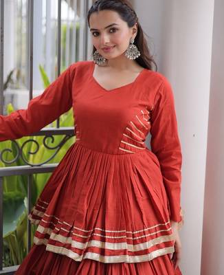 Navratri Cora Cotton Lehenga Choli - Gota Patti & Lace Work - Garba Dandiya Festive Wear - free size 4