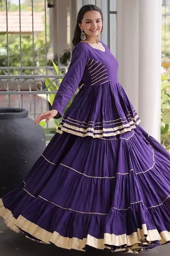Navratri Cora Cotton Lehenga Choli - Gota Patti & Lace Work - Garba Dandiya Festive Wear - free size