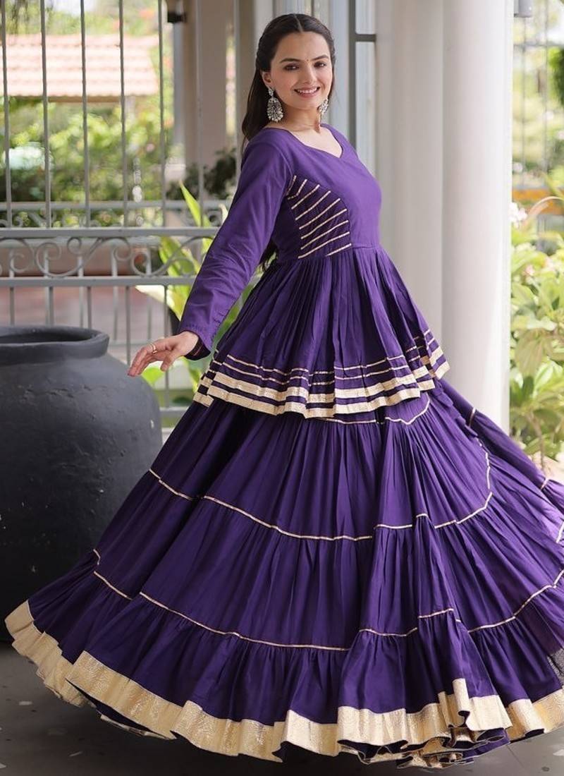 Navratri Cora Cotton Lehenga Choli - Gota Patti & Lace Work - Garba Dandiya Festive Wear - free size