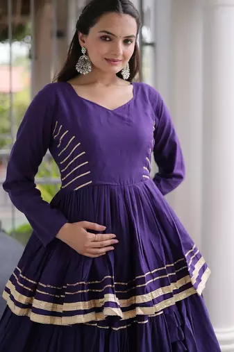 Navratri Cora Cotton Lehenga Choli - Gota Patti & Lace Work - Garba Dandiya Festive Wear - free size