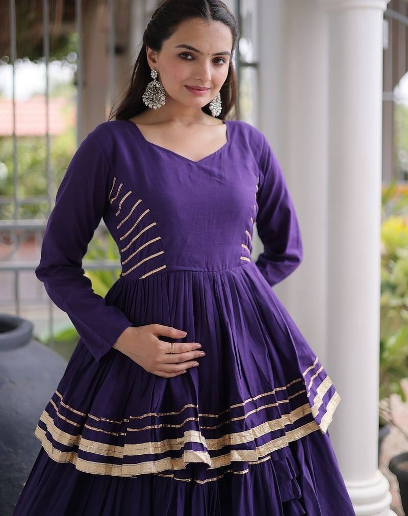 Navratri Cora Cotton Lehenga Choli - Gota Patti & Lace Work - Garba Dandiya Festive Wear - free size