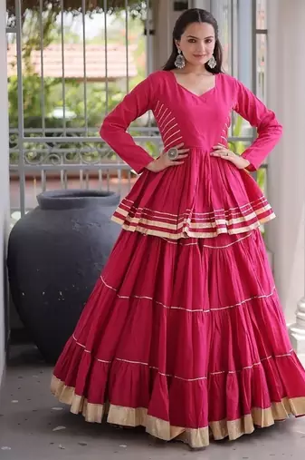Navratri Cora Cotton Lehenga Choli - Gota Patti & Lace Work - Garba Dandiya Festive Wear - free size
