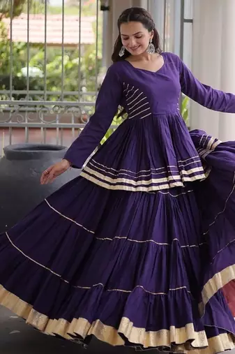 Navratri Cora Cotton Lehenga Choli - Gota Patti & Lace Work - Garba Dandiya Festive Wear - free size