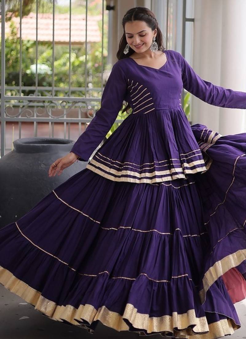 Navratri Cora Cotton Lehenga Choli - Gota Patti & Lace Work - Garba Dandiya Festive Wear - free size