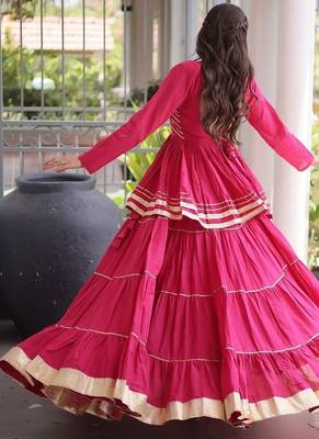 Navratri Cora Cotton Lehenga Choli - Gota Patti & Lace Work - Garba Dandiya Festive Wear - free size 2