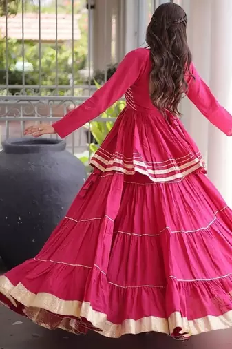 Navratri Cora Cotton Lehenga Choli - Gota Patti & Lace Work - Garba Dandiya Festive Wear - free size