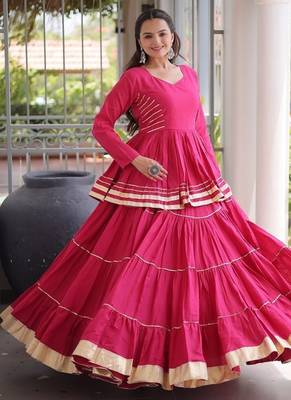 Navratri Cora Cotton Lehenga Choli - Gota Patti & Lace Work - Garba Dandiya Festive Wear - free size 3