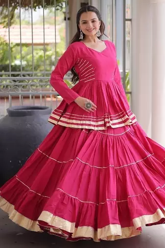 Navratri Cora Cotton Lehenga Choli - Gota Patti & Lace Work - Garba Dandiya Festive Wear - free size