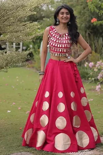 Navratri Special Roman Silk Lehenga Choli | Gota Work Garba & Dandiya Festive Wear