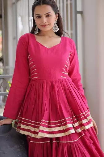 Navratri Cora Cotton Lehenga Choli - Gota Patti & Lace Work - Garba Dandiya Festive Wear - free size