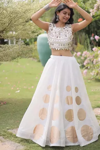 Navratri Roman Silk Lehenga Choli - Gota Work Garba & Dandiya Festive Wear - free size
