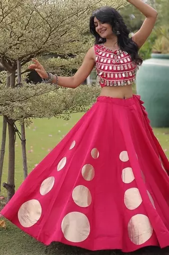 Navratri Special Roman Silk Lehenga Choli | Gota Work Garba & Dandiya Festive Wear