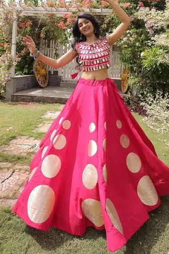 Navratri Special Roman Silk Lehenga Choli | Gota Work Garba & Dandiya Festive Wear