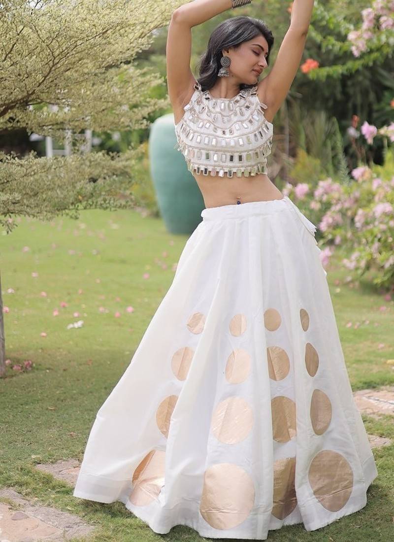 Navratri Roman Silk Lehenga Choli - Gota Work Garba & Dandiya Festive Wear - free size
