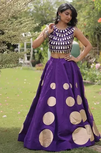 Navratri Roman Silk Lehenga Choli - Gota Work Garba & Dandiya Festive Wear - free size