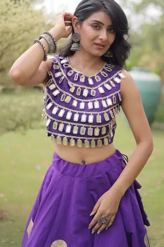 Navratri Roman Silk Lehenga Choli - Gota Work Garba & Dandiya Festive Wear - free size