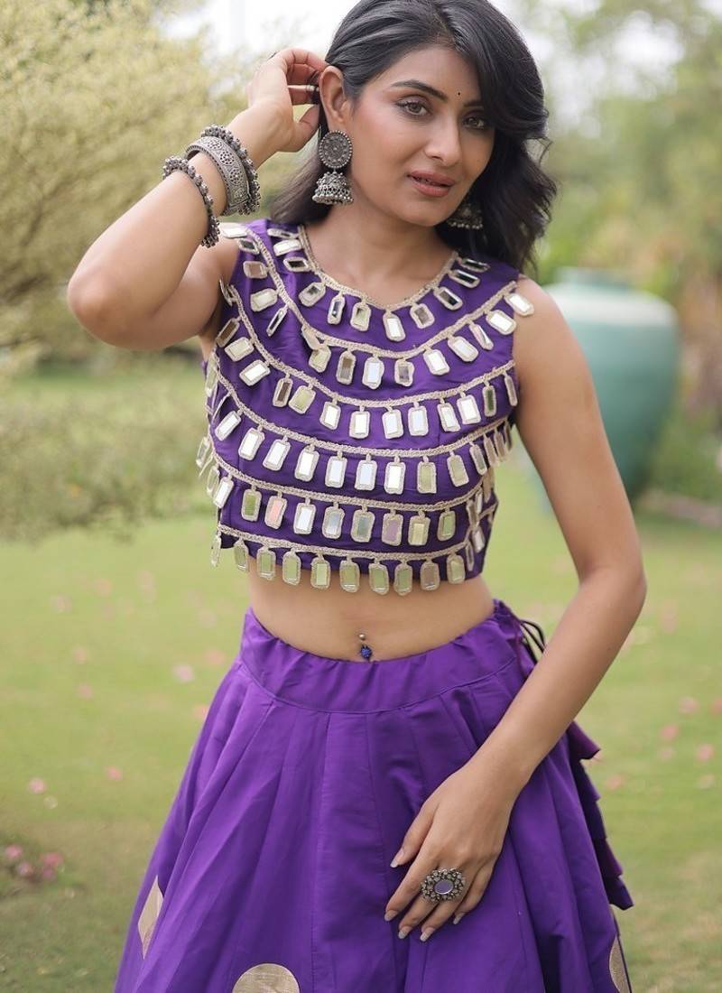 Navratri Roman Silk Lehenga Choli - Gota Work Garba & Dandiya Festive Wear - free size