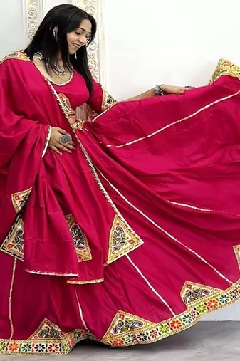 Rani Pink Color Mirror and Patch Border Work Lehenga Choli Set