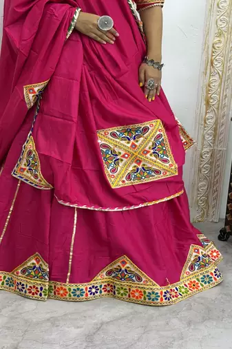 Rani Pink Color Mirror and Patch Border Work Lehenga Choli Set