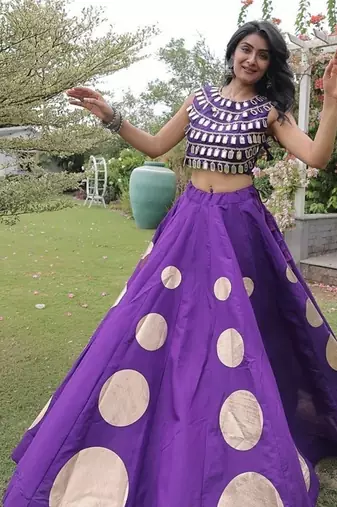 Navratri Roman Silk Lehenga Choli - Gota Work Garba & Dandiya Festive Wear - free size