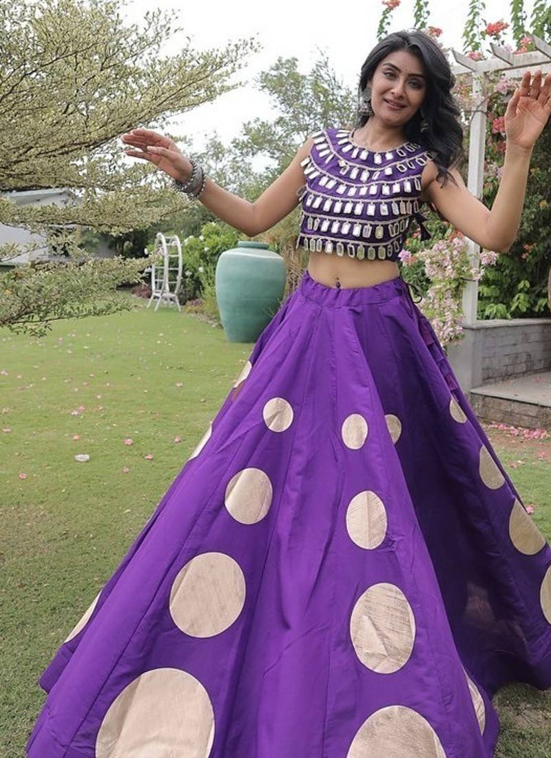 Navratri Roman Silk Lehenga Choli - Gota Work Garba & Dandiya Festive Wear - free size