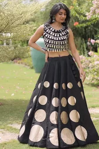 Navratri Roman Silk Lehenga Choli - Gota Work Garba & Dandiya Festive Wear - free size
