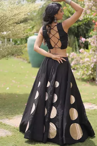 Navratri Roman Silk Lehenga Choli - Gota Work Garba & Dandiya Festive Wear - free size