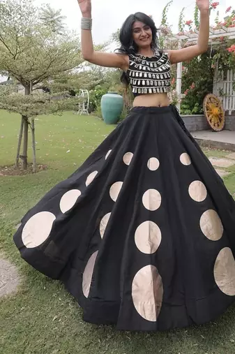 Navratri Roman Silk Lehenga Choli - Gota Work Garba & Dandiya Festive Wear - free size