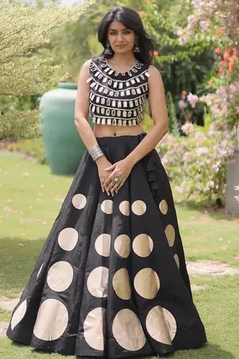 Navratri Roman Silk Lehenga Choli - Gota Work Garba & Dandiya Festive Wear - free size