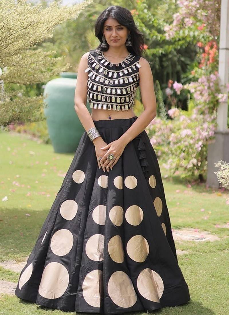 Navratri Roman Silk Lehenga Choli - Gota Work Garba & Dandiya Festive Wear - free size
