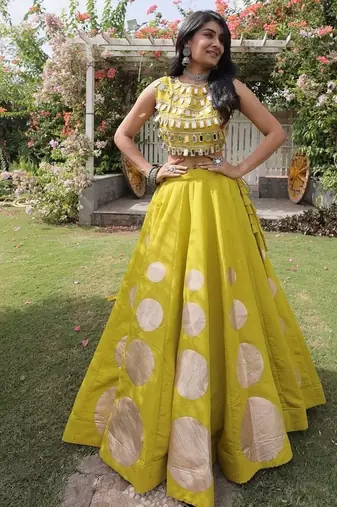 Navratri Roman Silk Lehenga Choli - Gota Work Garba & Dandiya Festive Wear - free size
