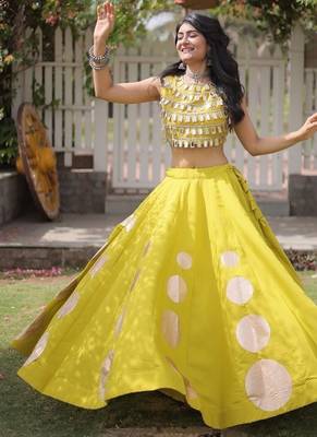 Navratri Roman Silk Lehenga Choli - Gota Work Garba & Dandiya Festive Wear - free size 3