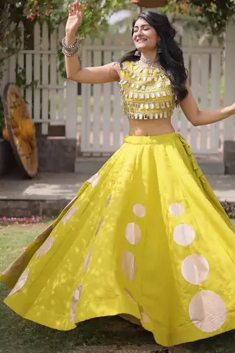 Navratri Roman Silk Lehenga Choli - Gota Work Garba & Dandiya Festive Wear - free size