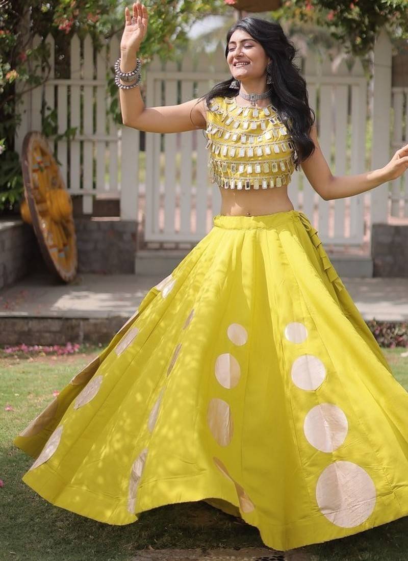 Navratri Roman Silk Lehenga Choli - Gota Work Garba & Dandiya Festive Wear - free size