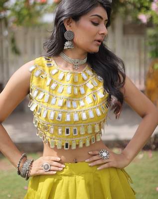 Navratri Roman Silk Lehenga Choli - Gota Work Garba & Dandiya Festive Wear - free size 4
