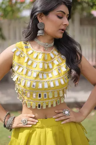 Navratri Roman Silk Lehenga Choli - Gota Work Garba & Dandiya Festive Wear - free size